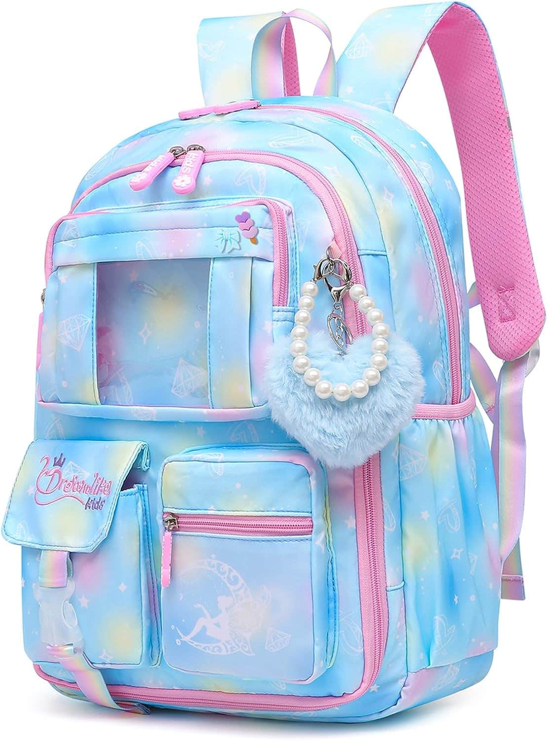 Alrisg Splash Resistant Fabric School Backpack for Girls , 18X11.8X7.4 In - Blue1
