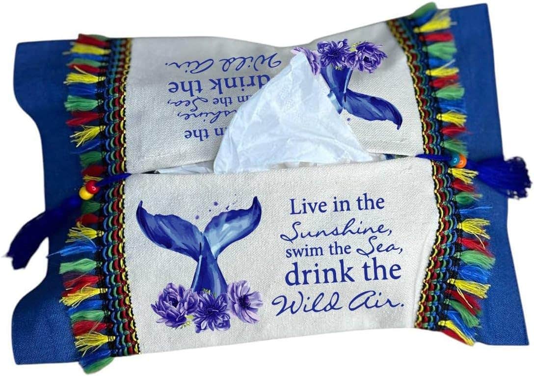 Cotton Tissue Holder, Live in the sunshine, 22x34 cm - Off White Blue