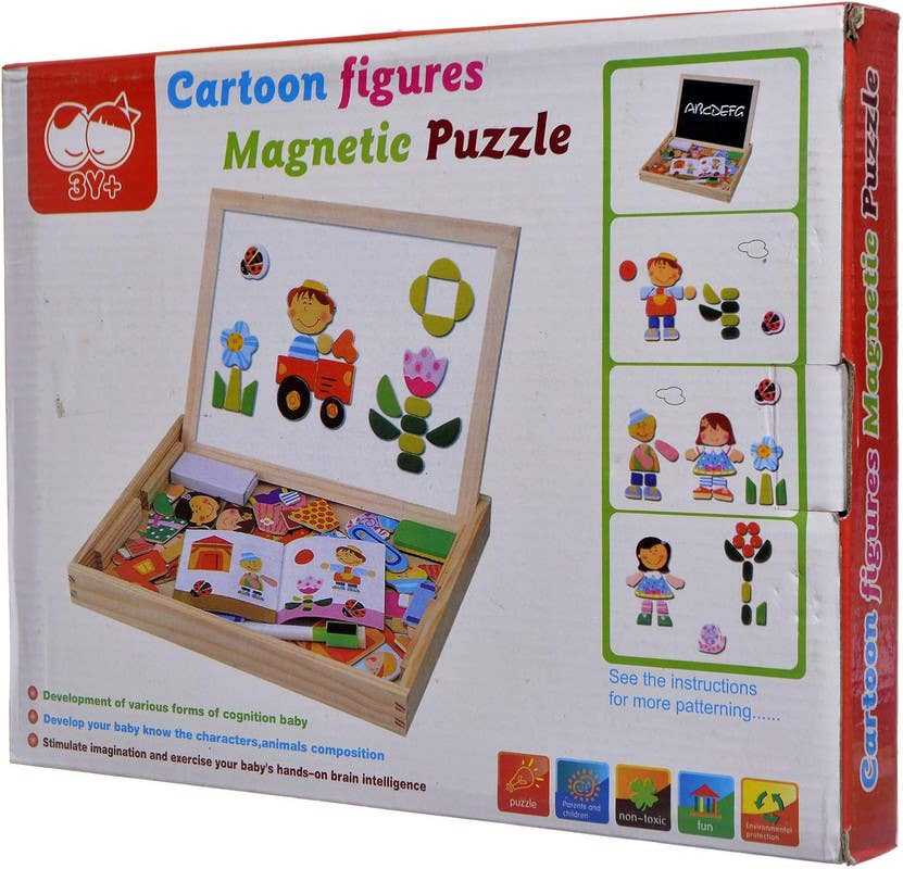 Wooden Magnetic Board Easel, Jigsaw Puzzle, Drawing Board - Multicolor