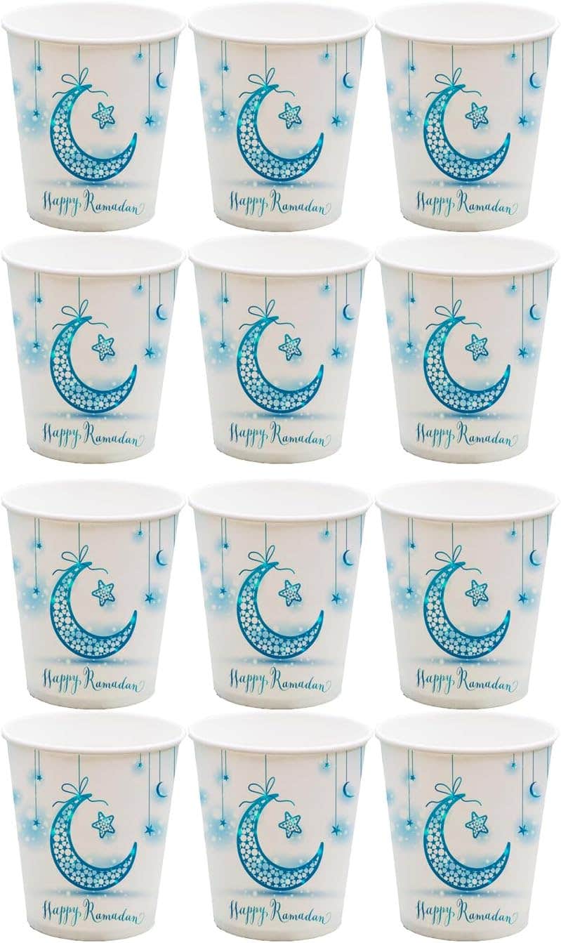 Ramadan Kareem Design Colorful Paper Ramadan Party Cup, 300Ml, 12 Pieces - Multicolor