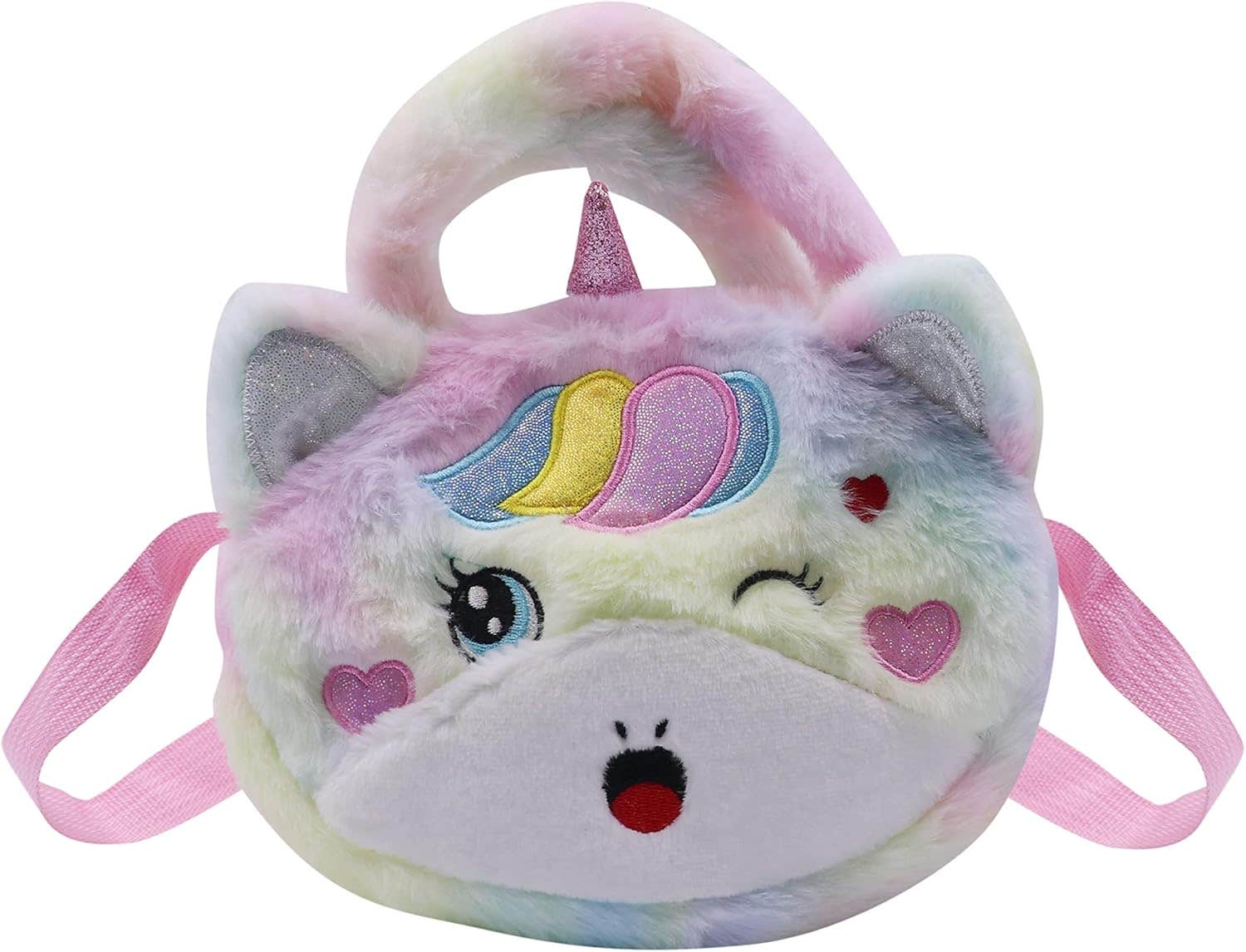 Amamcy Unicorn Faux Fur And Plush Crossbody Bag for Girls , One Size - Multicolor