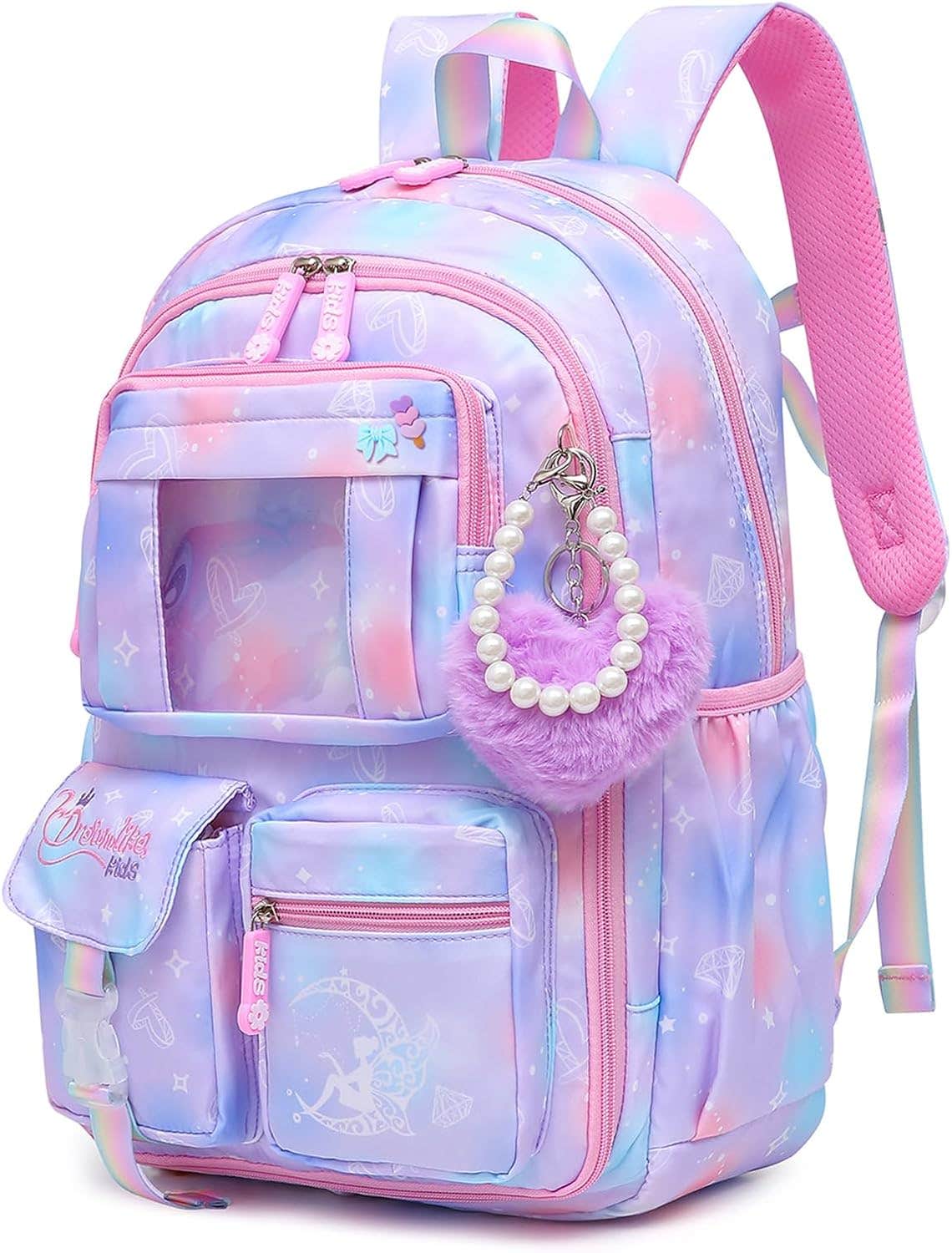 Alrisg Splash Resistant Fabric School Backpack for Girls , 18X11.8X7.4 In - Purple
