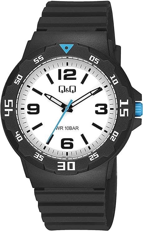Q&Q V02A-017VY Round Analog Sport Watch For Men, L /40 - 48 mm - Black Blue