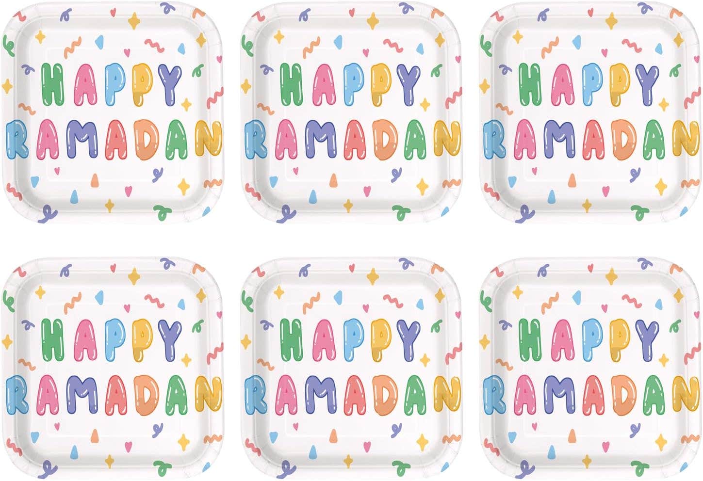 Ramadan Kareem Design Colorful Paper Birthday Party Plate, 24X24cm, 6 Pieces - Multicolor