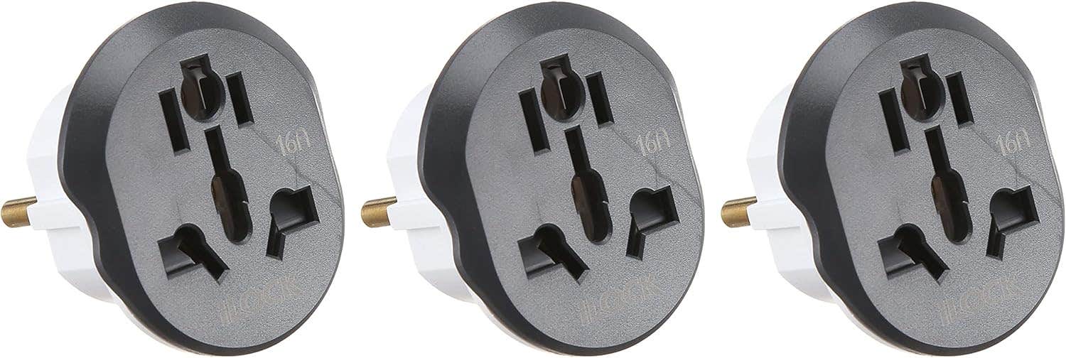 iLock PowerLock MMK International Power Adapter for All Plug Types, 16A, 3 Pieces - Black White
