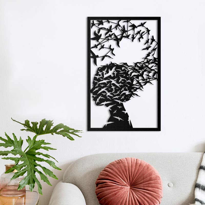 Decorative Wall Hanging, MDF Wood, 56×88 - Black