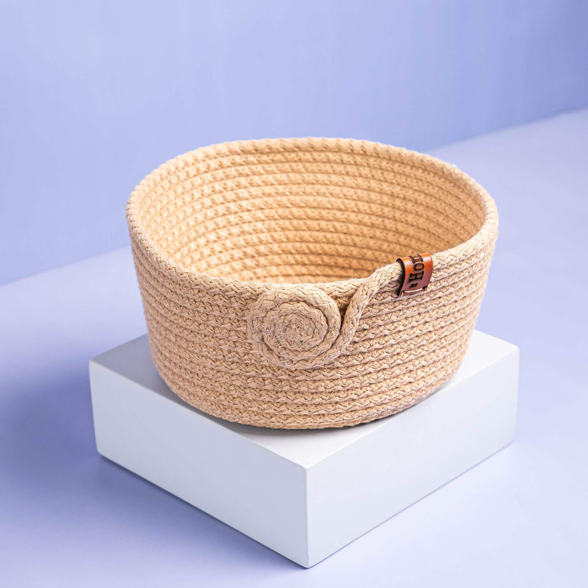 Homepro Round Macrame Linen Storage Basket,20X10 Cm - Beige