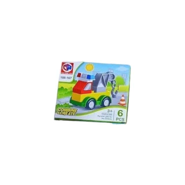 Alsafwa W54-12-3 Crane Car Building Blocks Toy for Unisex Children, 6 Pieces - Multicolor