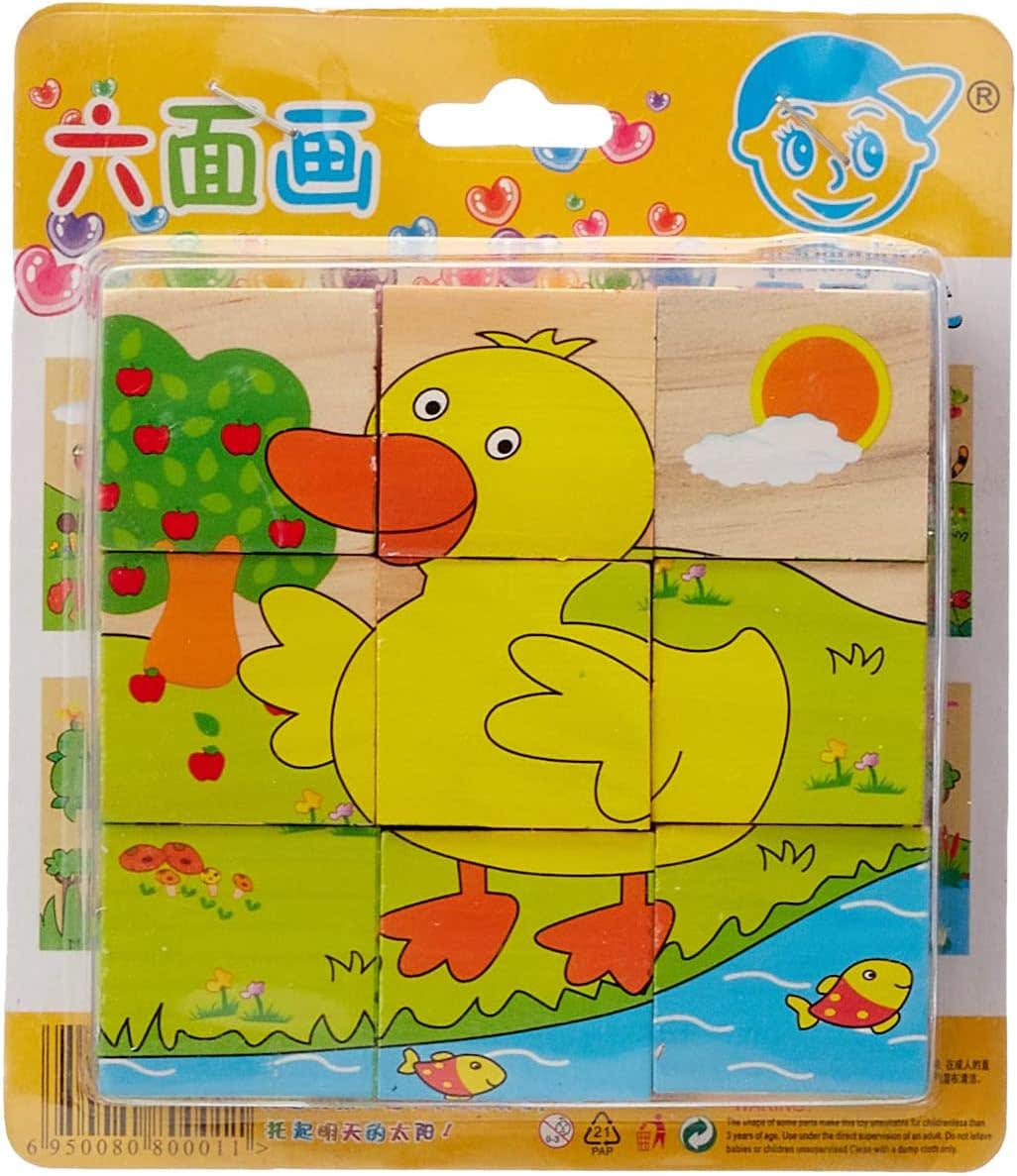 Wood Early Education Wooden 3D Cube Puzzle, 6 Pieces - Multicolor