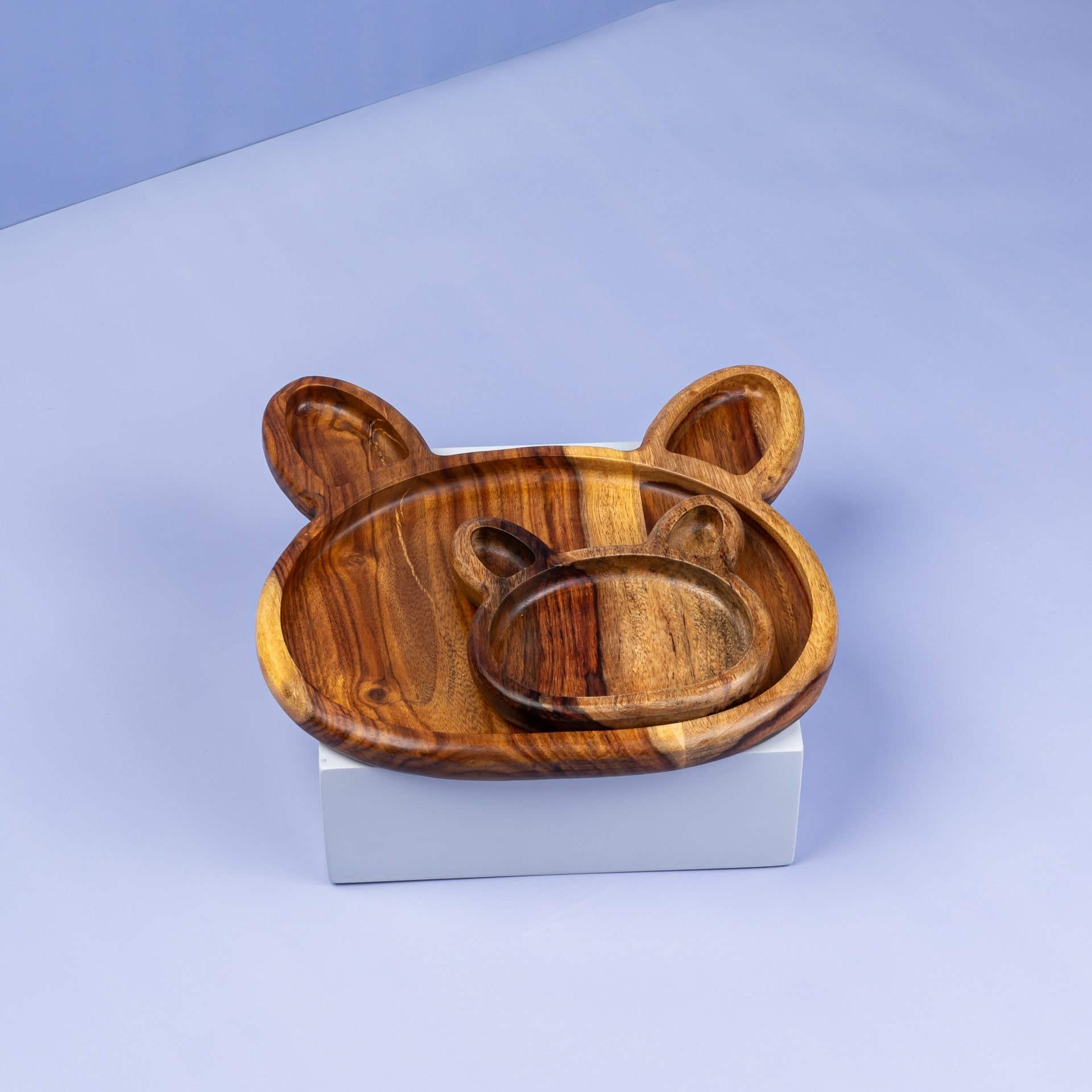 Homepro Bear Shaped Wooden Plate Set, 2 Pieces, 20X25 Cm - Brown