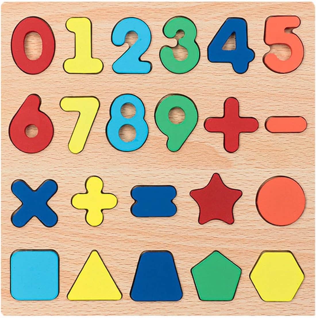 Numbers & Shapes Design Wood Puzzle Set - Multicolor