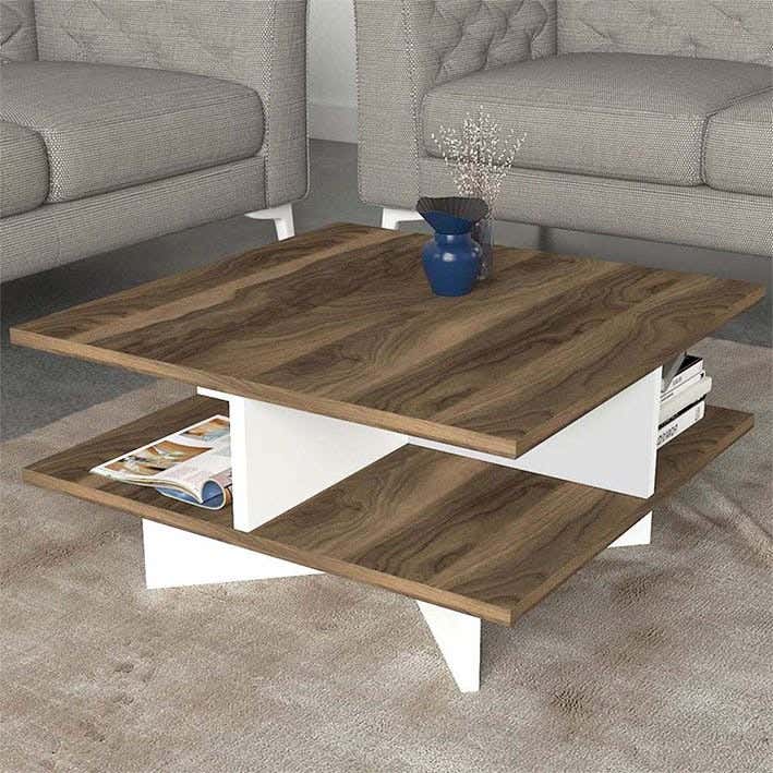 Coffee Table, Mdf Wood, 80 X 80 X 40 Cm - White Brown
