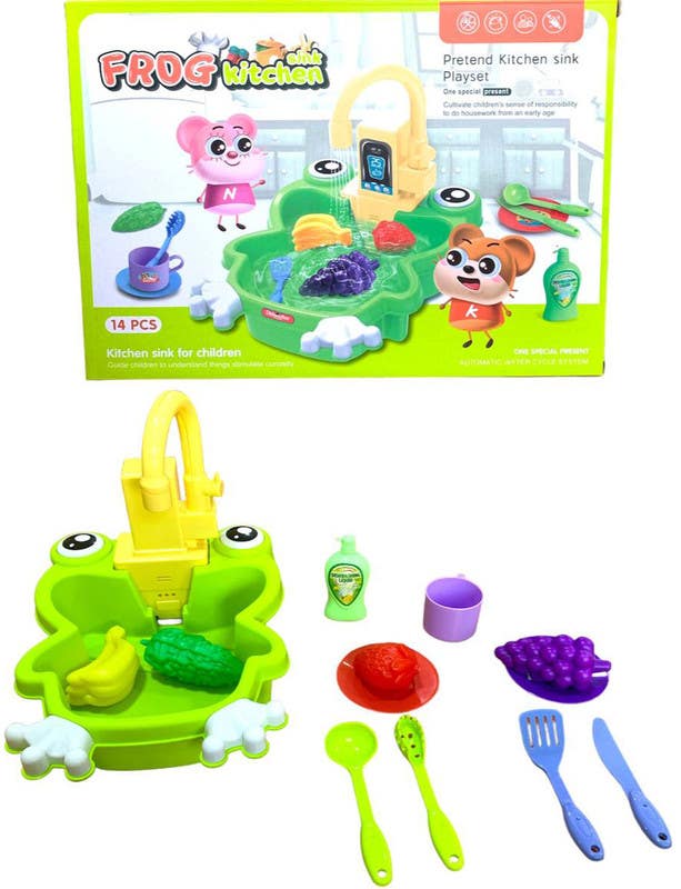 Alsafwa W61-49 Educational Plastic Sink With Utensils, 14 Pieces - Multicolor