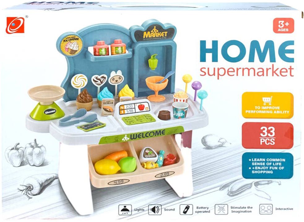 Alsafwa W61-53 Educational Plastic Supermarket Set, 33 Pieces - Multicolor