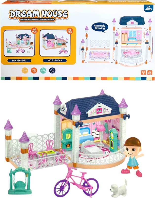 Alsafwa W61-61 Sound & Light Plastic Dream House, 60 Pieces - Multicolor