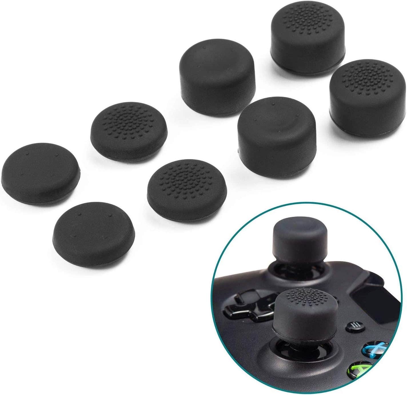 Insten Anti-Slip Silicone Controller Thumb Grips Caps for PlayStation, Xbox One, 8 Pieces - Black