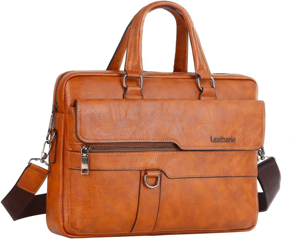 Leathario Leather Laptop Bag, One Size - Orange