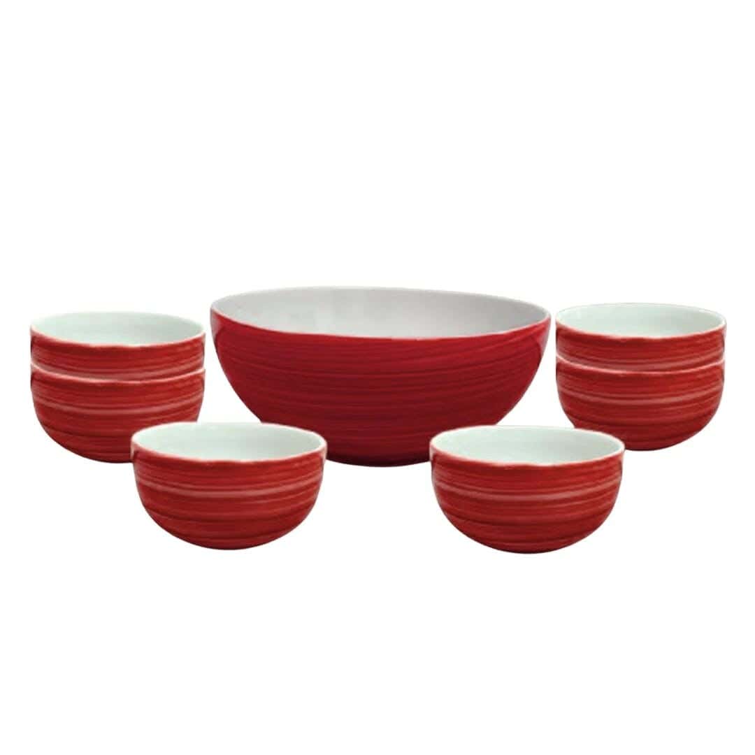 Porcelain soup bowl set, 7 pieces - dark red