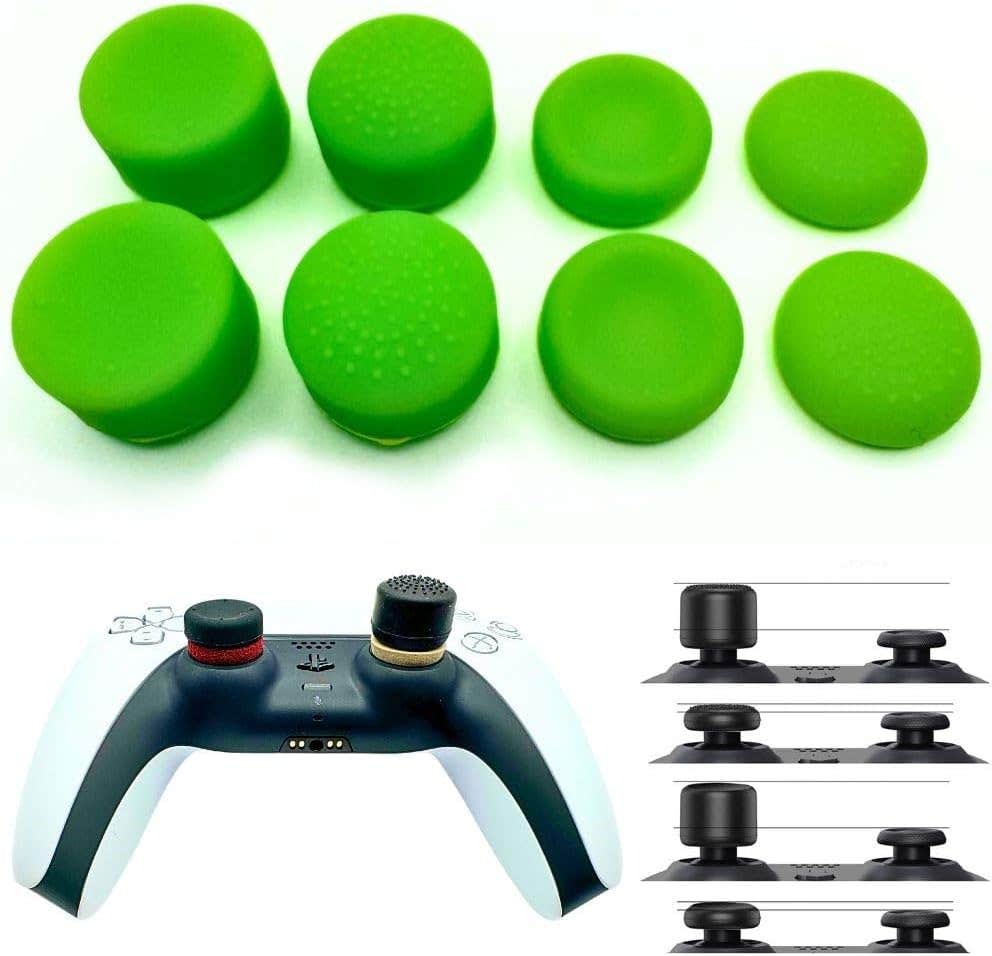 Mad Vision Rubber Controller Thumb Grips Caps for PlayStation, Xbox One, 14/8/6mm, 8 Pieces - Green