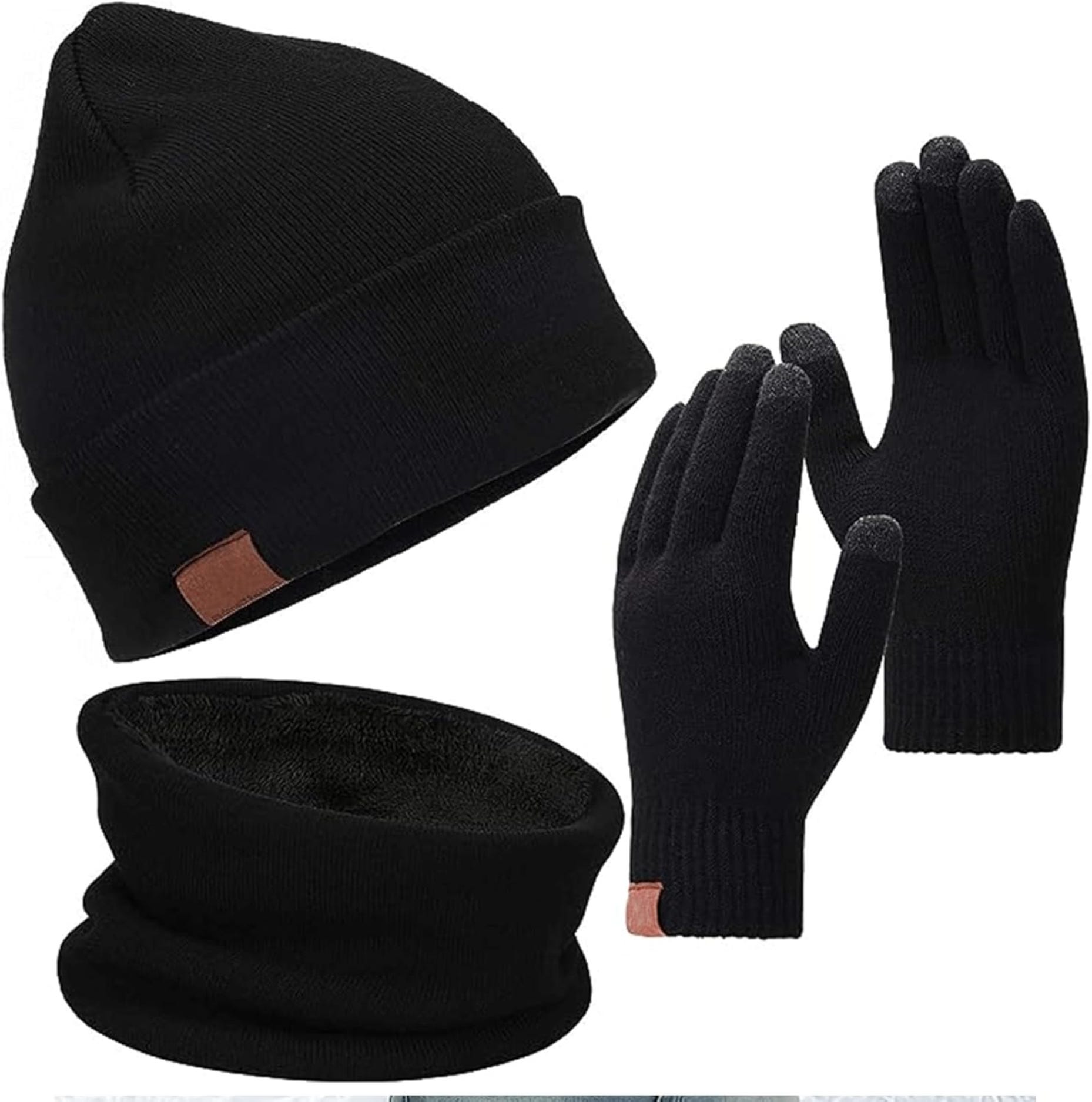 Linjie Winter Beanie Hat, Scarf And Golves Set - Black