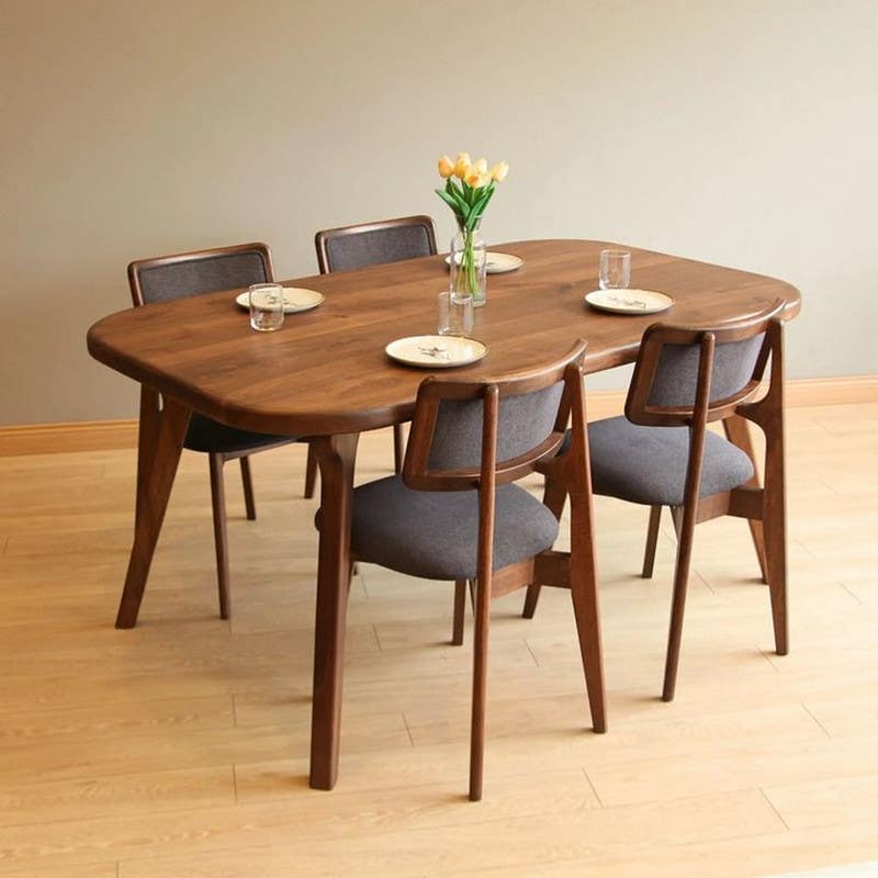 Beech Wood And Linen Dining Room Set, 5 Pieces, 4 Chairs, Dinning Table - Brown