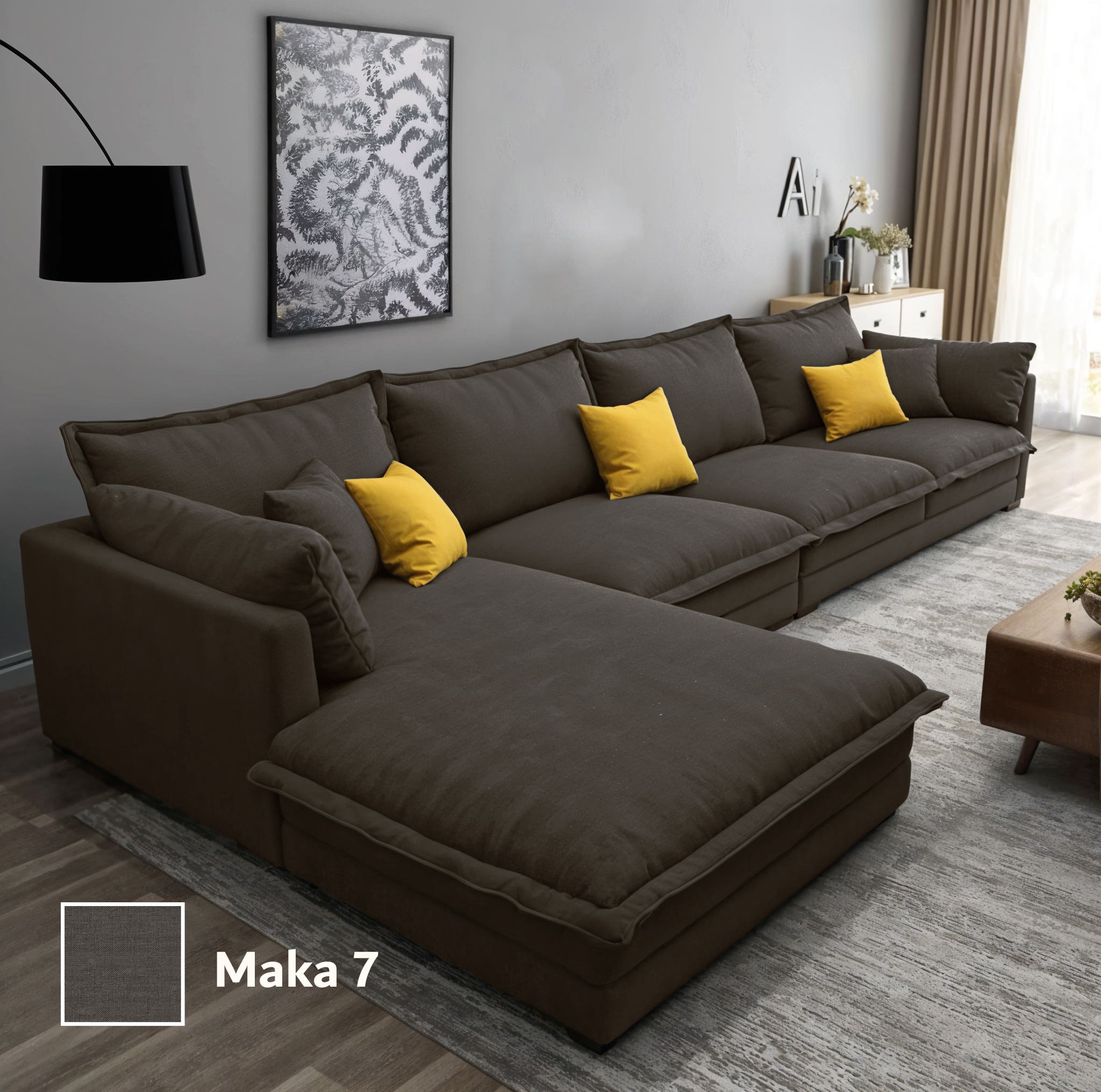 Two-piece L-shaped corner sofa, made of Mosky wood, linen fabric, 300x200x80x70 cm - Grey