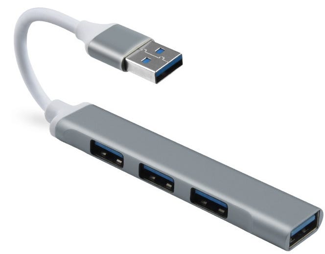 Coteetci 83003 Universal USB Mini Hub, 4 Ports, Com.with Laptops & PC - Grey