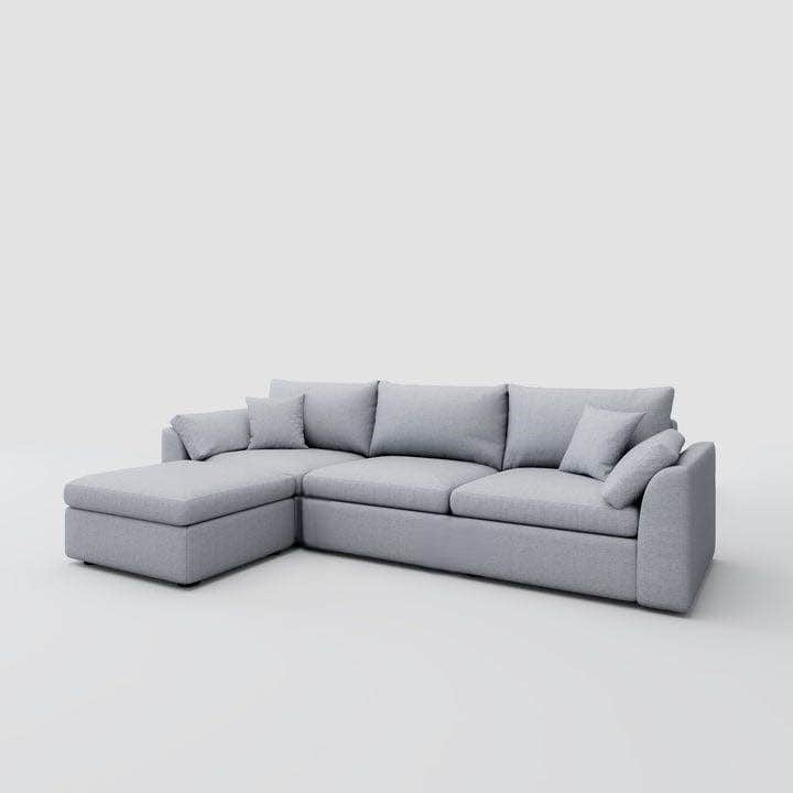 Sofa and pouf, beech wood, 150 x 240 x 60 cm - Gray