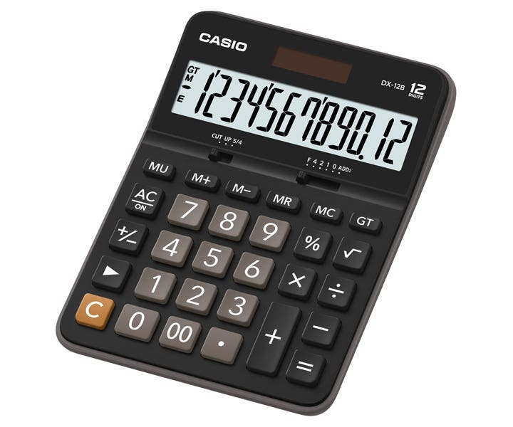 Casio DX-12B-BK-W-DC Desktop Calculator - Black