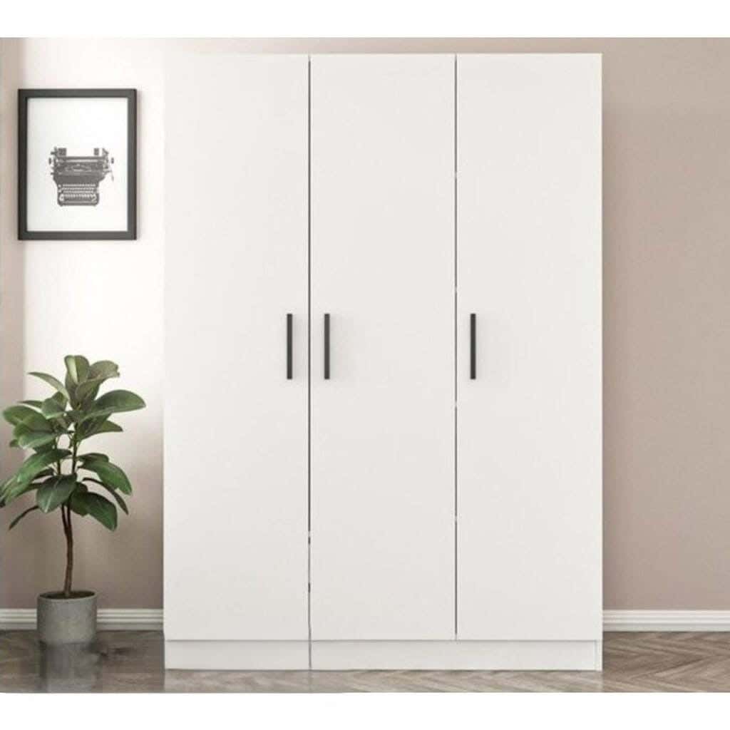 Wardrobe MDF Wood Covered With HPL Layer, 190×135×50 cm - White