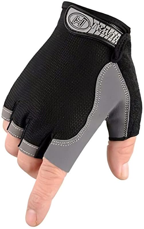 Fitness Half Finger Gloves, Free Size - Black Grey