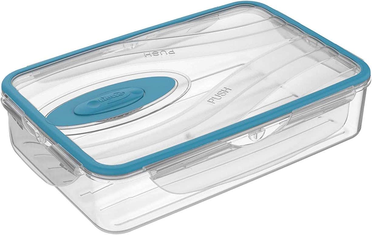 Biesse Food Container, Rectangle, Plastic, 1L - Clear Turquoise