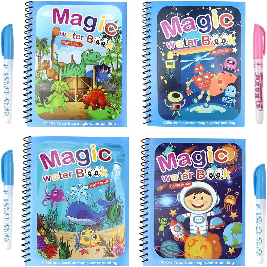 Stickerboy Reusable Design Magic Water Colouring Book, 4 Pieces - Multicolor