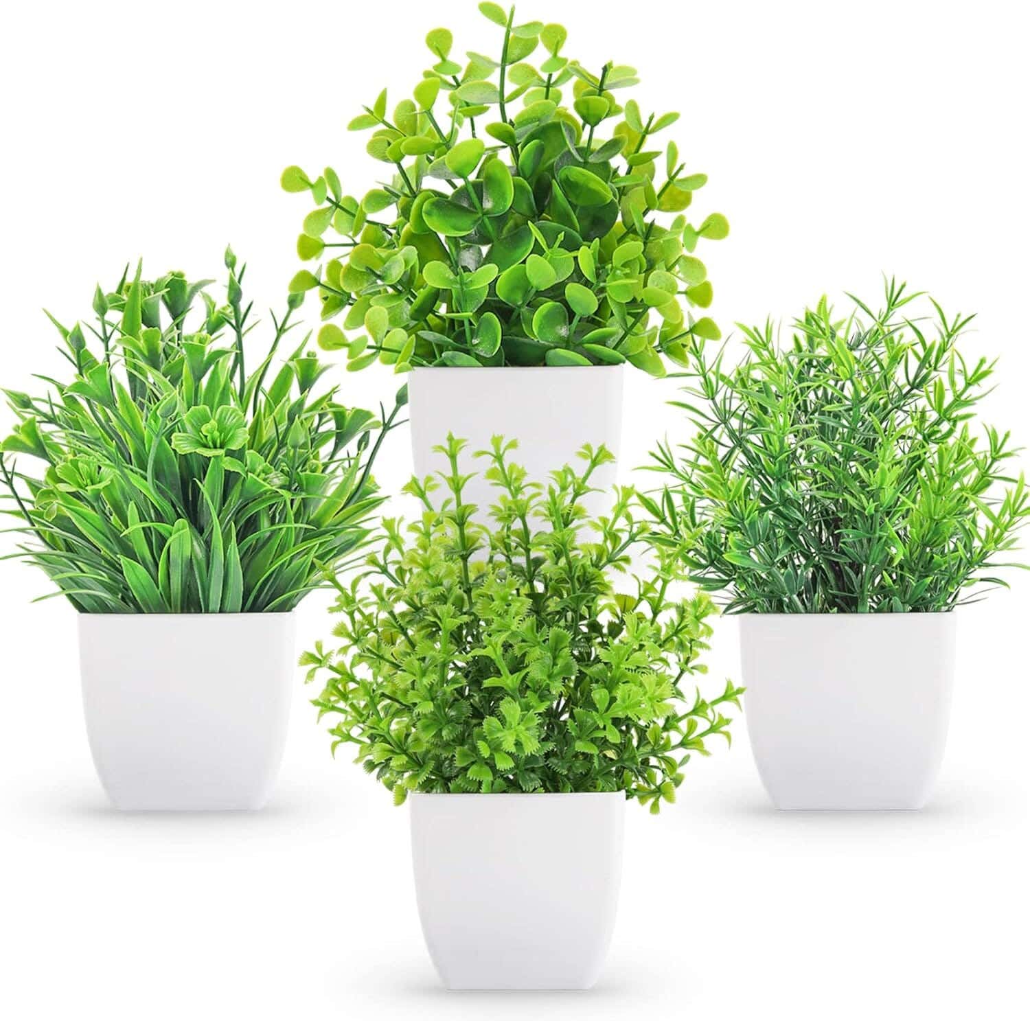 Plastic Planter Pot, 4 Pieces - White Green
