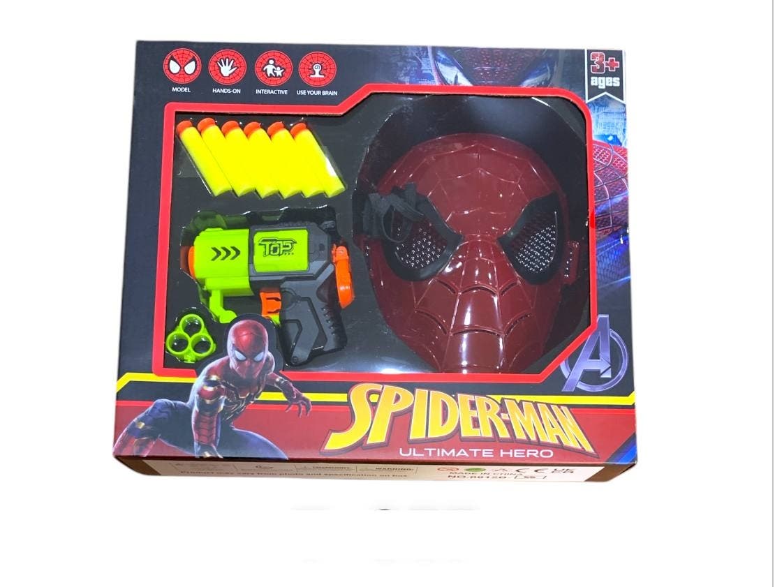 Alsafwa T-357 Spider-Man Mask With Foam Darts Toy for Boys - Multicolor