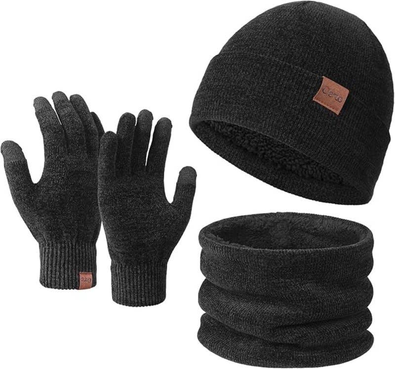 Cierto Winter Beanie Hat Scarf Gloves Set - Black