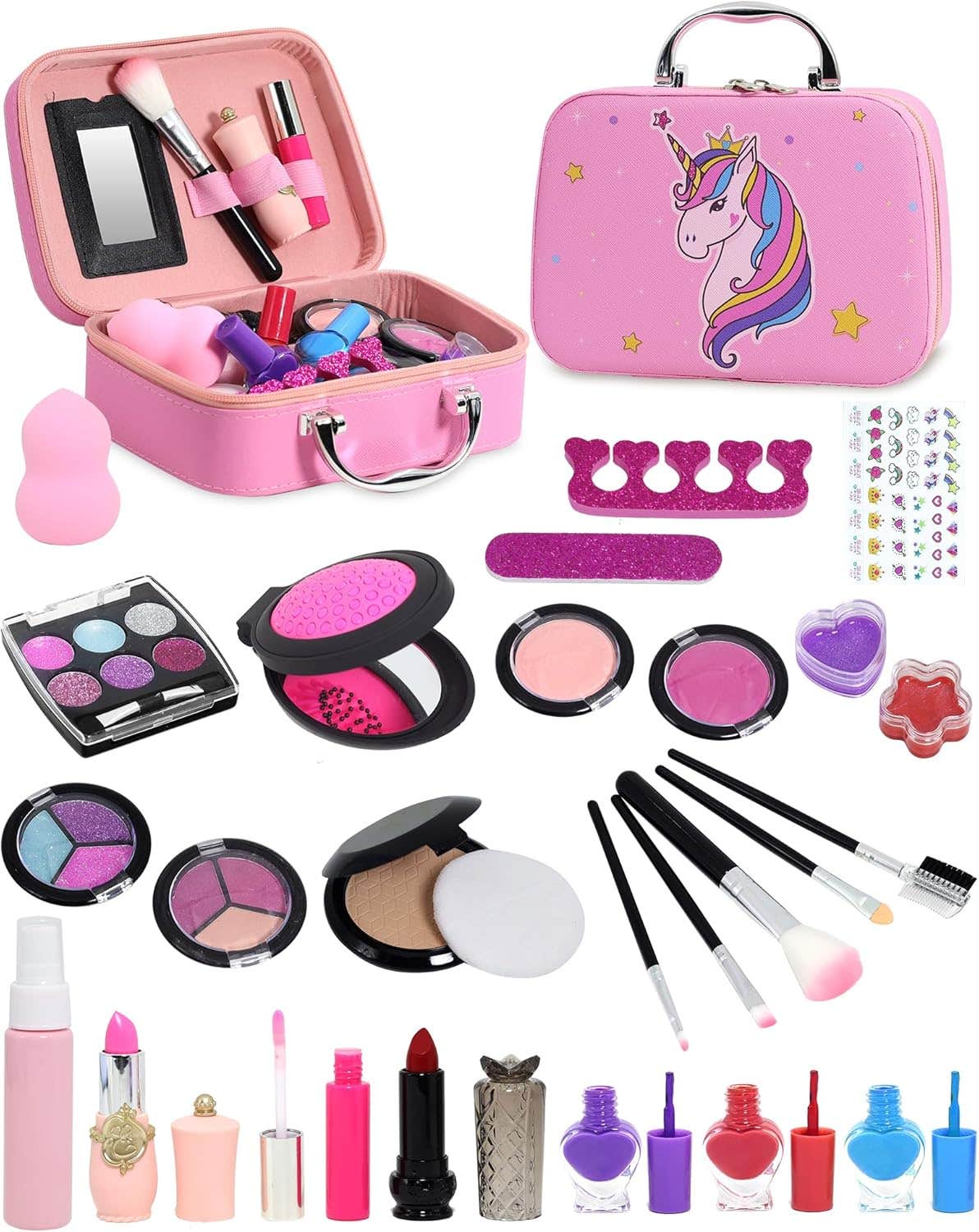 Agogolife Washable Design Plastic Makeup Kit for Girls, 28 Pieces - Pink
