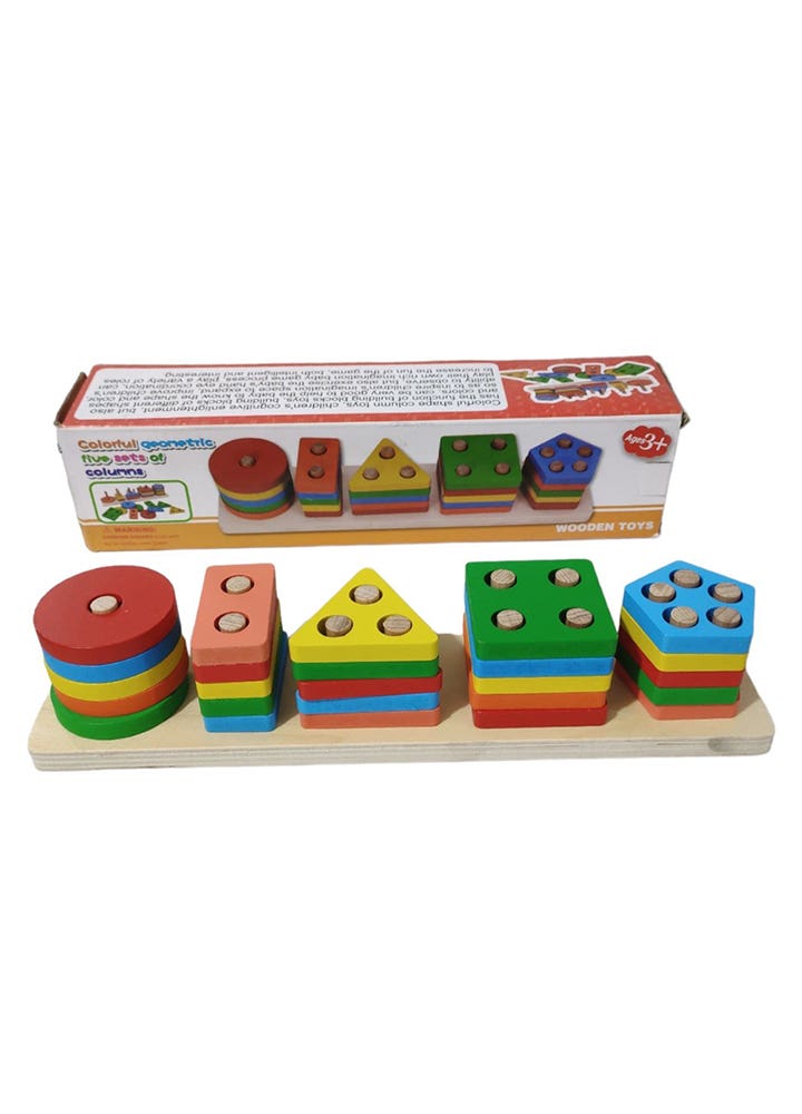 Alsafwa w3-15 Geometric Shapes Sorting Toy for Unisex Children, 5 Pieces - Multicolor