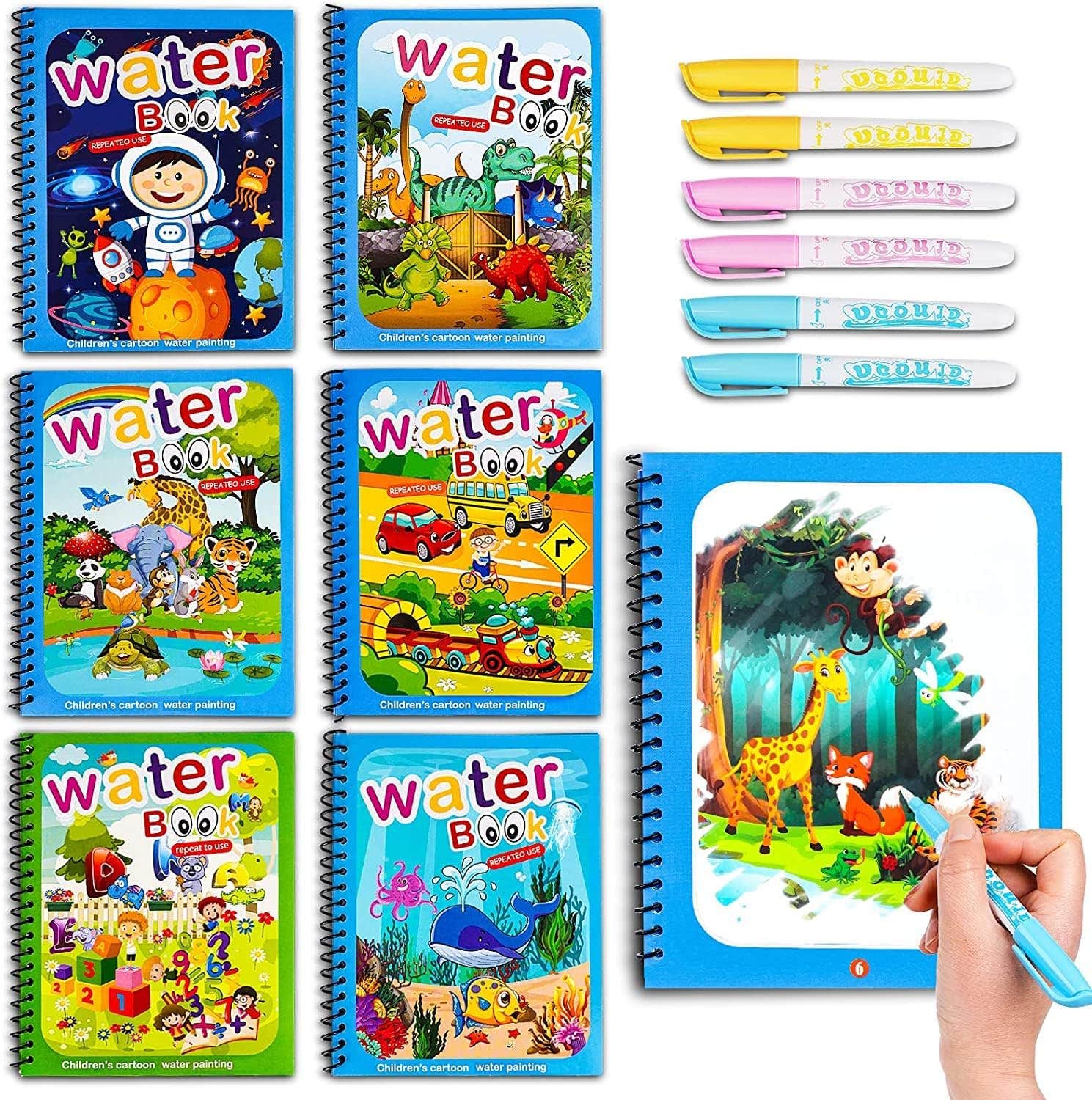 Snaptron Water Coloring Books, 6 Pieces - Multicolor
