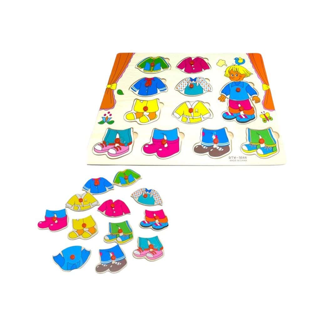 Alsafwa W13-1-1 Boy and Girl Clothes Puzzle with Handle - Multicolor