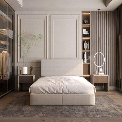 Queen Beech Wood Frame Bed, Suede Upholstery, 200 X 160 Cm, Height 122 Cm - Off White