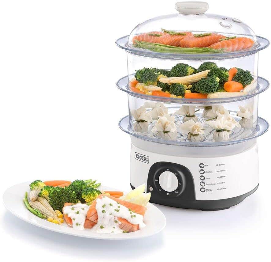 Black & Decker Hs6000-B5 3 Tier Food Steamer, 10 L, 775 watts - White