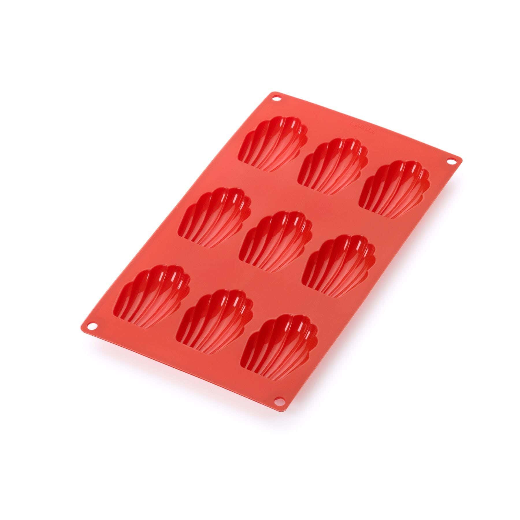 Madeleine cake mold, 9 cavities, silicone - red