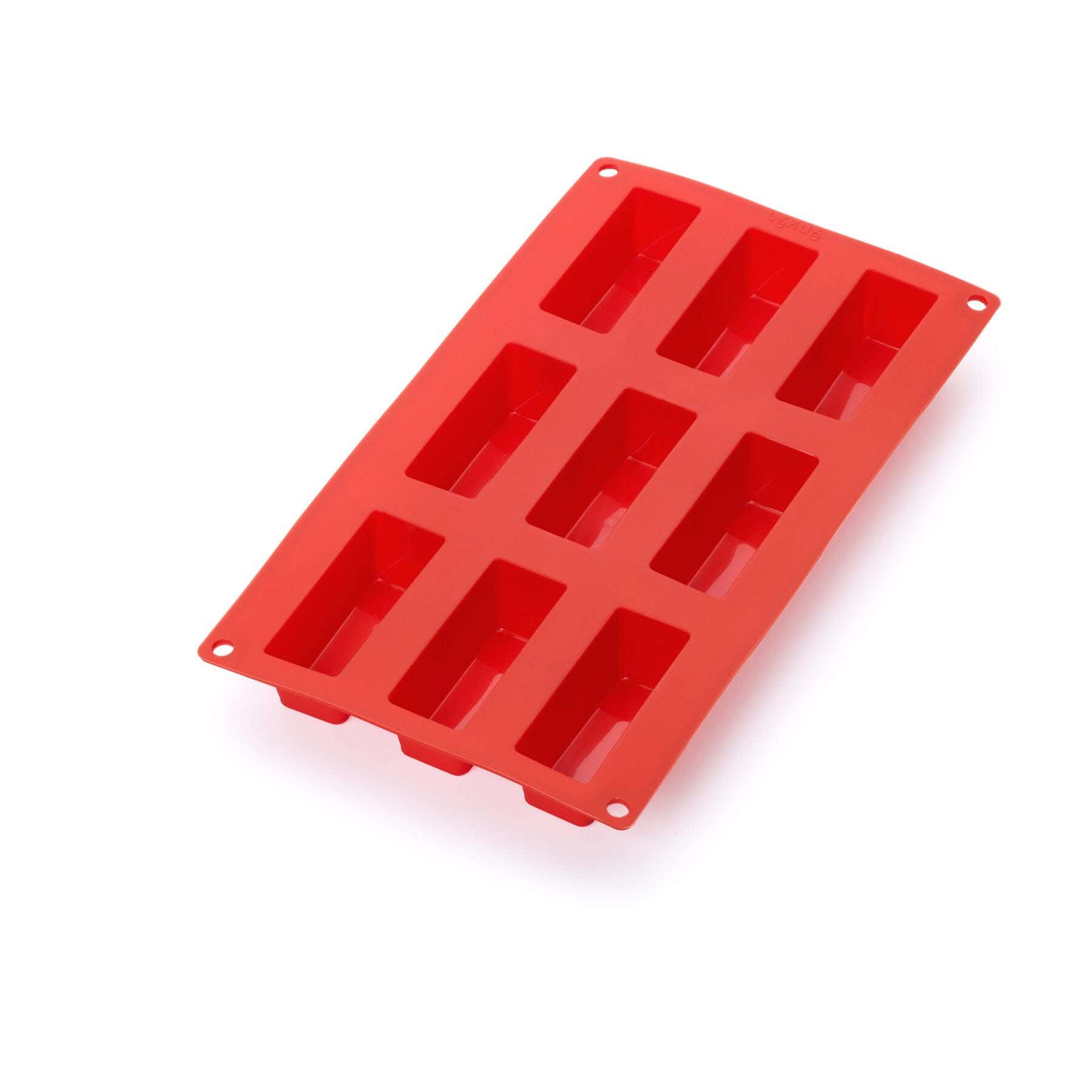 Small cake mold, 9 cavities, silicone - red