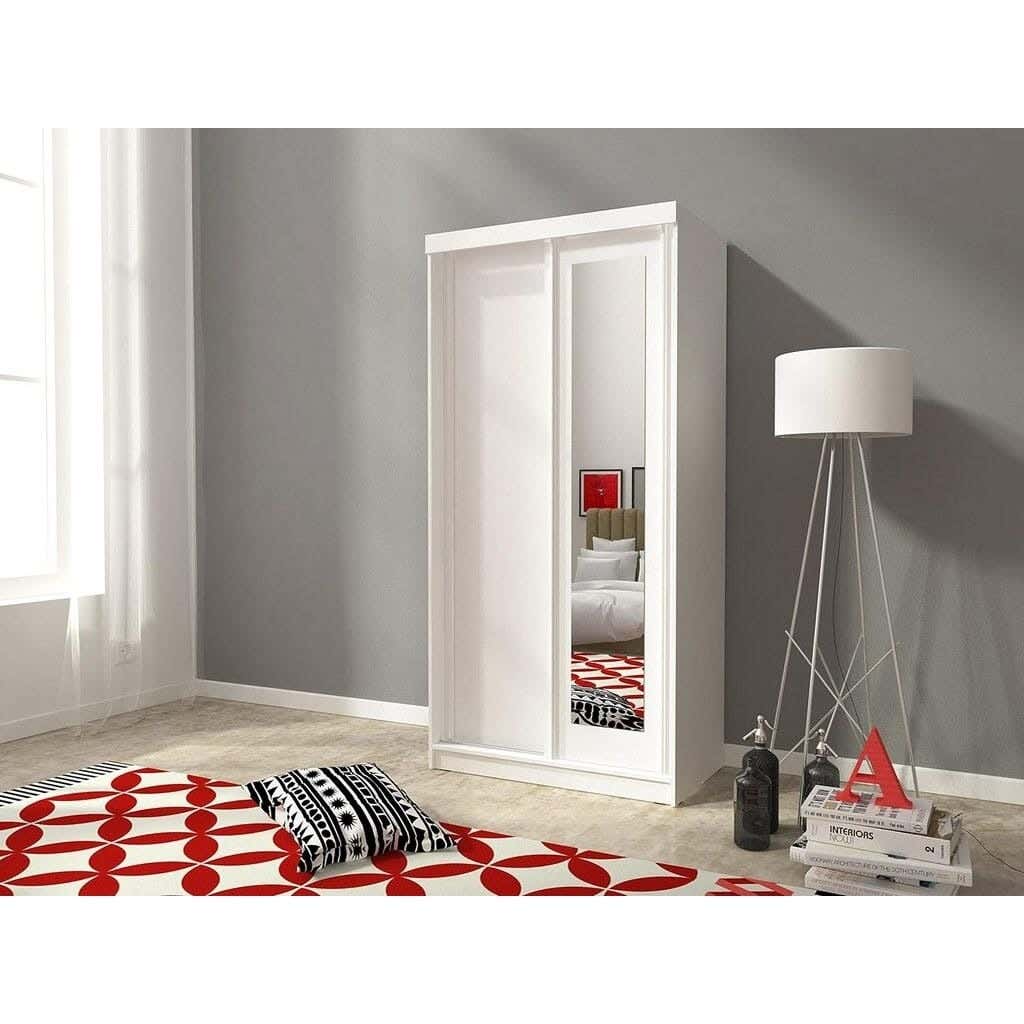 Wardrobe MDF Wood Covered With HPL Layer, 180×100×50 cm - White