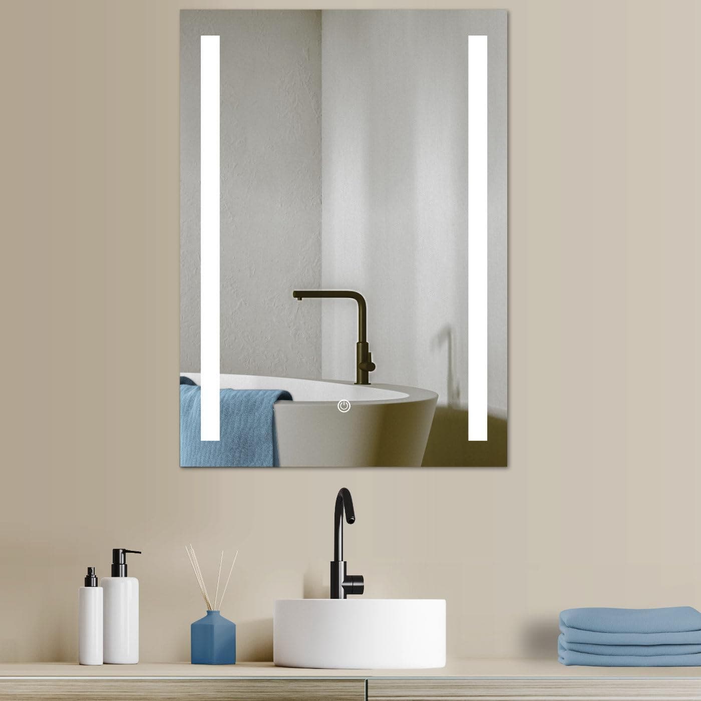 Lion Hose Rectangular Illuminated Touch Sensor Wall Mirror, 60x80x3 Cm - Multicolor