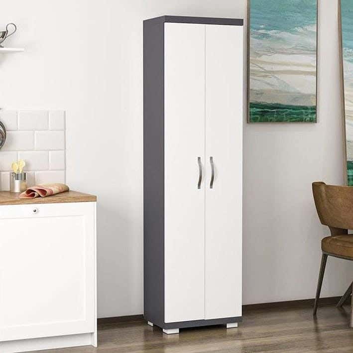 MDF Wood Wardrobe 2 Door, 60x50x200 Cm - Grey White