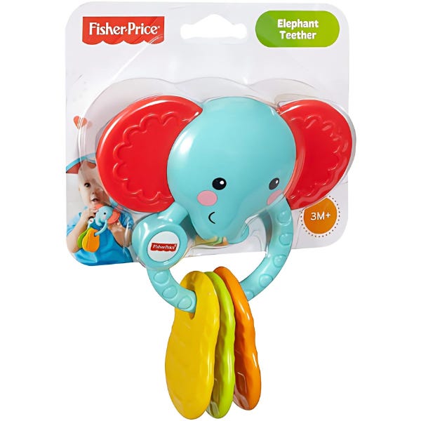 Soft Elephant Teether with Ring-shaped Handle, Multicolor