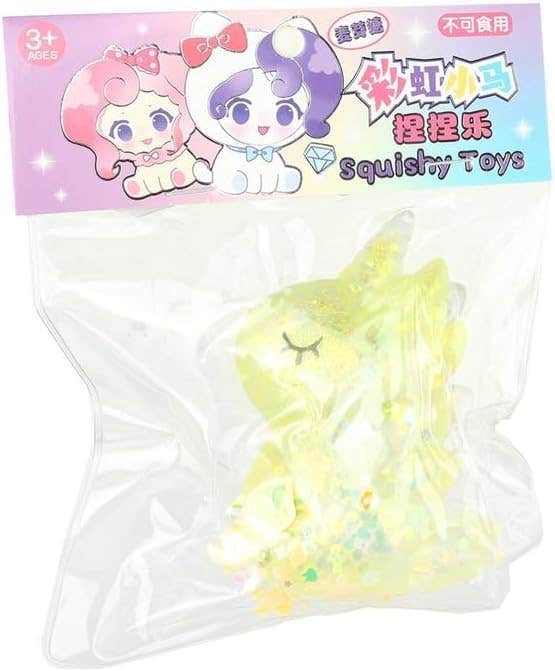 Unicorn Design Silicone Glitter Push Fidget Figure - Yellow