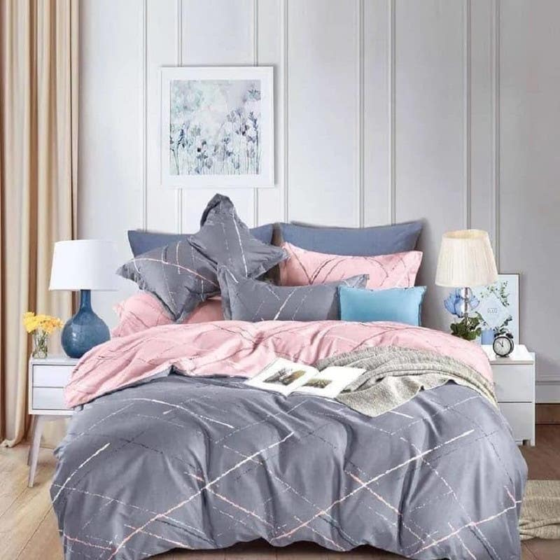 Comfortable Egyptian Cotton Blend Quilt 230 x 230 cm, 3 Pieces - Grey Pink